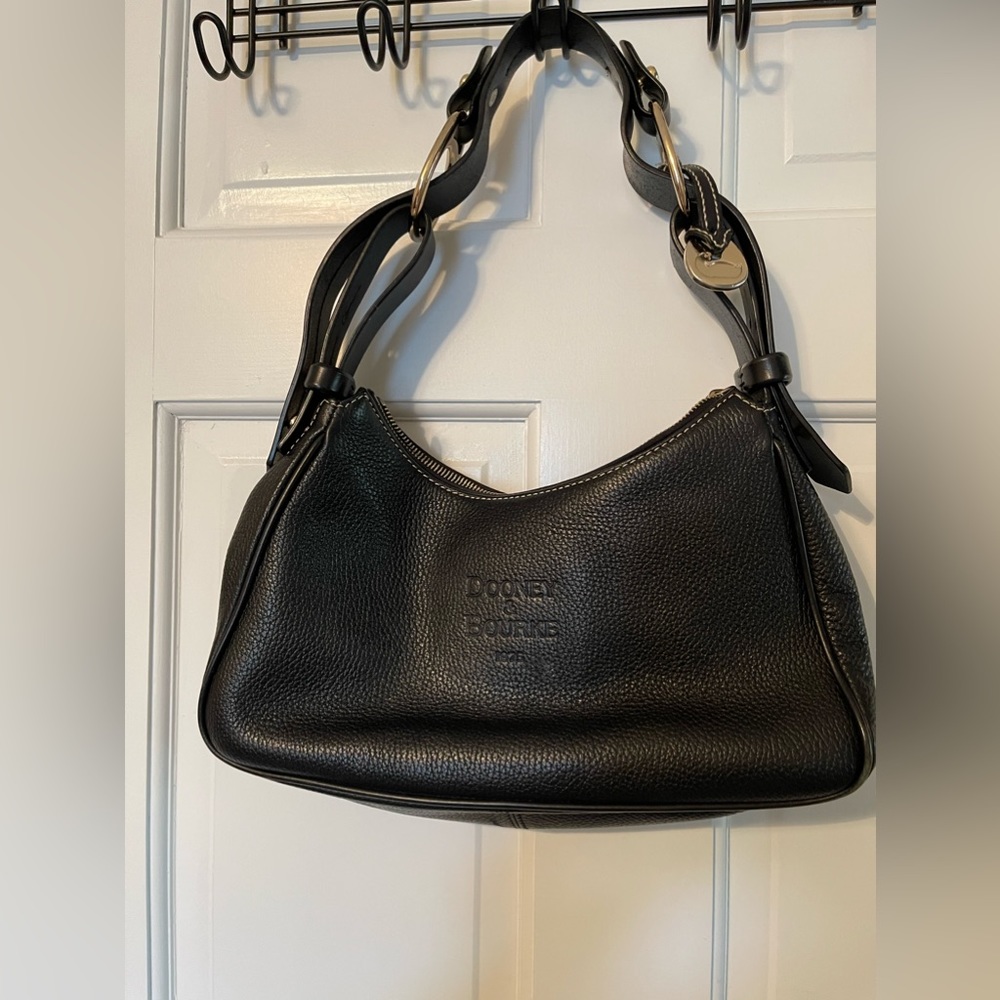 Dooney & Bourke black leather buckled black shoulder bag